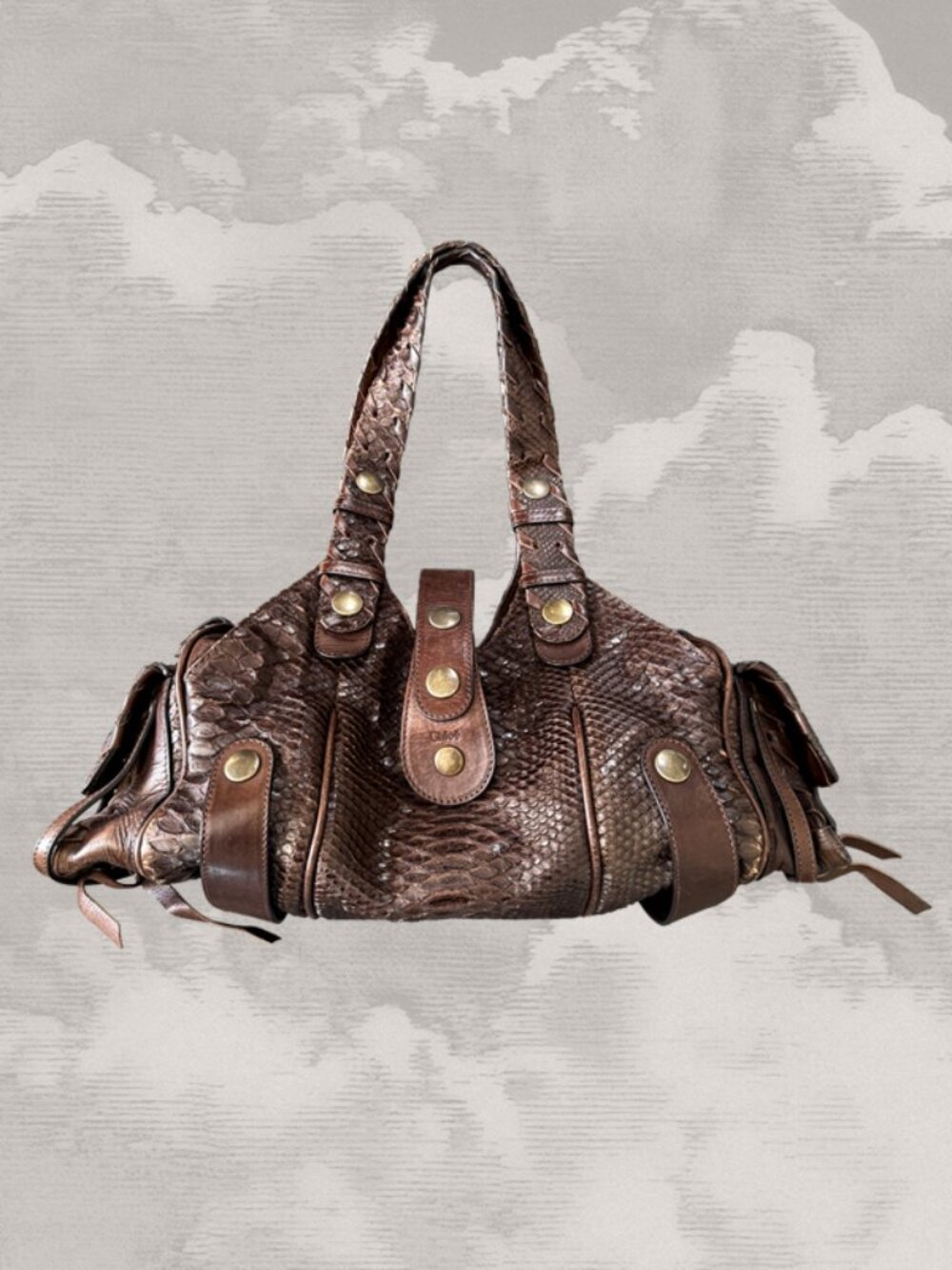 CHLOE Silverado Handbag Shoulder Bag Brown Snakeskin Leather exotic skin Y2K